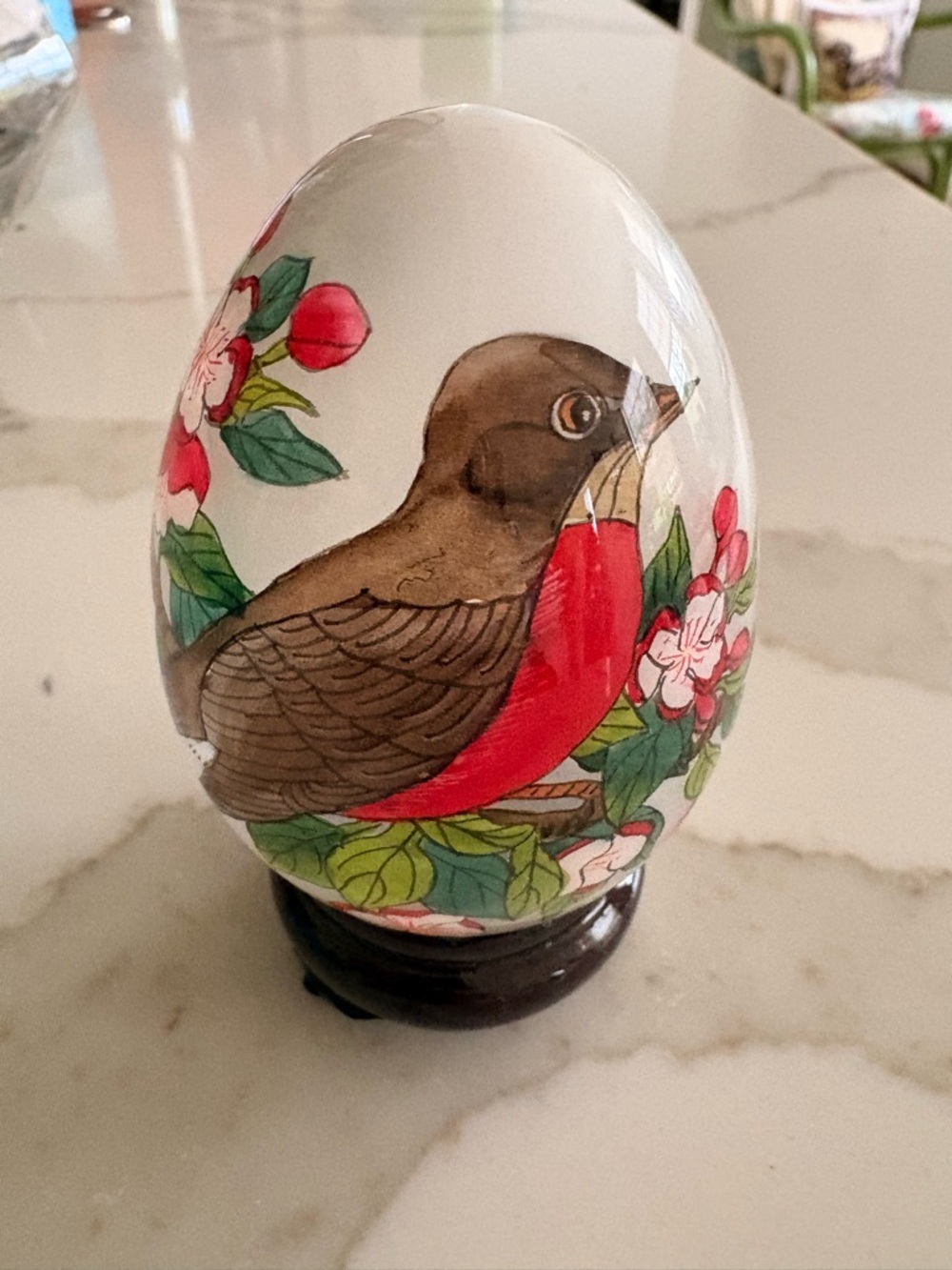 Nature's Garden Mouth Blown Hand Painted Glass Robin Egg
